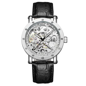 Orologio meccanico automatico uomo quadrante scheletrato cinturino in pelle nera di lusso