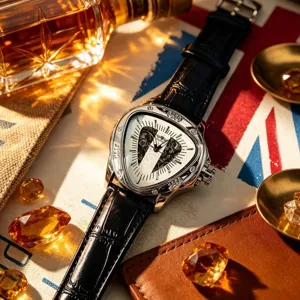 Automatische Skelett Mechanische Uhr Für Herren Edelstahl Dreieck Gehäuse Lederarmband Luxus Mode Schmuck Armbanduhr Geschenk