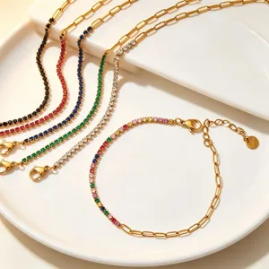 Set Collana E Bracciale In Acciaio Inossidabile Con Strass Per Donna Uomo Bigiotteria Placcato Oro A Strati Catena Con Strass Colorati