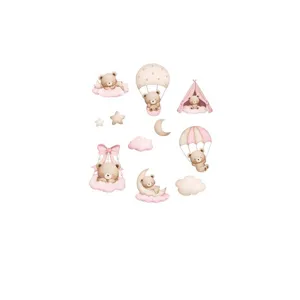 Adhésifs muraux ourson rose mignon décoration de chambre d'enfant autocollant PVC stickers