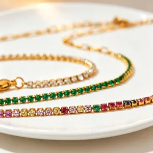 Squisito set di collana tennis in zircone multicolore e acciaio, elegante gioiello chic.