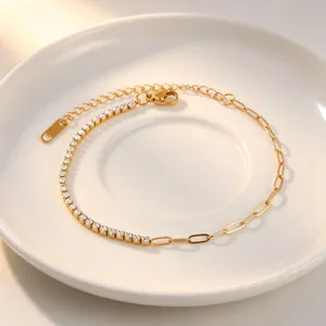 Bracciale dorato con pietre in zircone e catena a maglie design elegante gioiello da donna