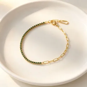 Bracciale dorato elegante con pietre di zircone verde da donna gioielli raffinati