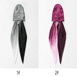 Satin bonnet turban headscarf with long ties, smooth gradient color for women daily hair care.