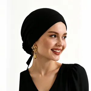 Unisex Mercerized Cotton Turban Cap Elastic Head Cover Scarf Base Hat Stretchy Chemotherapy Cap Breathable Headwear