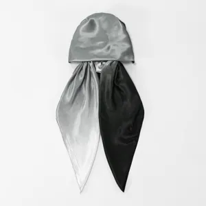 Women satin hair bonnet with long gradient scarf tie, smooth sleeping cap for hair care.