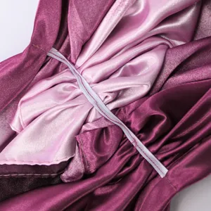 Gradient satin headscarf detail view, smooth fabric texture and elastic gathering.
