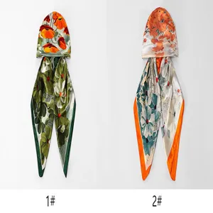 Satin gradient floral headscarf Malay elastic cap fashion women hair wrap hijab detail view