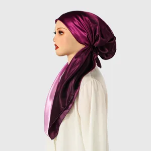 Satin hijab for women gradient color head wrap stylish elastic cap Muslim headscarf soft