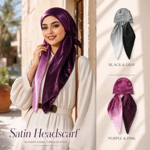 Satin headscarf for women gradient color elastic turban Muslim hijab fashion hair wrap accessory