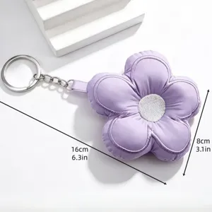 Purple puffy flower keychain, cute fabric plush key ring pendant for bags and car keys.