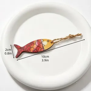 Bunter Holzfisch Schlüsselanhänger Anhänger mit Juteinlage, niedliche Tasche Auto Deko Geschenk.
