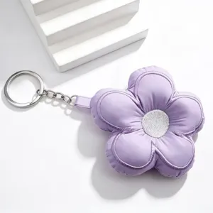 Cute purple puffy flower keychain, soft fabric floral charm pendant for keys and bags.
