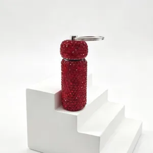 Red rhinestone refillable bottle keychain sparkling sample container pendant accessory