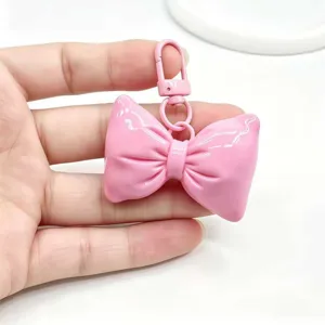 Rosa Schleife Schlüsselanhänger PU Leder Tasche Anhänger süßer Stil ästhetisches Accessoire