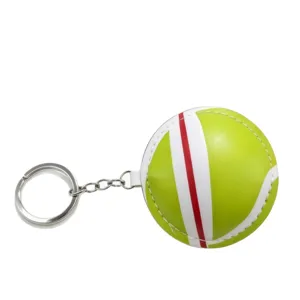 Portachiavi stile palla da tennis in pelle PU imbottita di cotone con anello metallico.