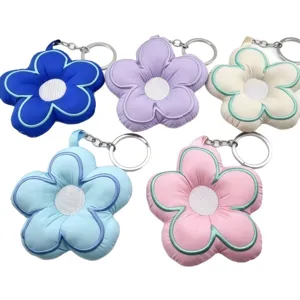 Boutique colorful padded flower keychain cute plush bag charm stylish five petal fabric keyring