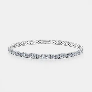 Luxueux Bracelet Tennis en Argent Sterling 925 pour Femme Diamant de Laboratoire Pavé Plaqué Or Blanc Bracelet Chaîne Élégant Bijoux Cadeau