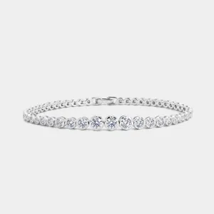 Bracelet de Tennis Dégradé de Diamants de Culture de Couleur D en Argent Sterling 925 Plaqué Platine pour Hommes Femmes Bijoux de Luxe