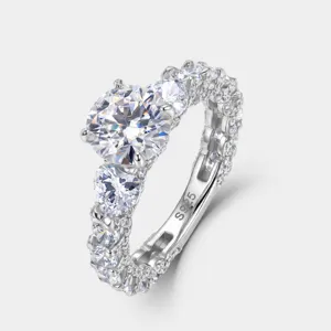 Anello Classico in Argento Sterling 925 Moissanite per Donna Certificato GRA Intarsiato Pavé Solitario Tondo Fidanzamento Matrimonio