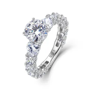 Anello in argento S925 Moissanite classico colore D anello con gemma scintillante
