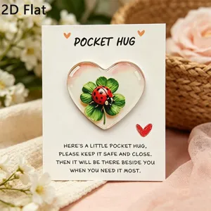 Acrylic Heart Pocket Hug Souvenir Gift Card Cartoon Animal Pattern For Valentine Christmas Greeting Card Token Gift