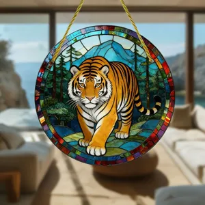 Runder Acryl Buntglas Tier Sonnenfänger Hängeornament Für Fenster Haus Garten Dekor Wildtier Landschaft Kunstwerk Dekoration