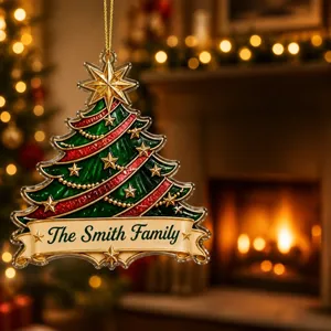 Adorno colgante de árbol de navidad de acrílico personalizado con apellido familiar para decoración.