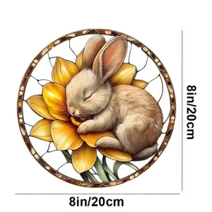 Acrylic Bunny Hanging Ornament 8 Inch Stained Glass Floral Rabbit Decor for Wall Porch