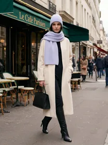 Ensemble écharpe et bonnet en tricot de laine unie pour femme, accessoire chaud d'hiver.