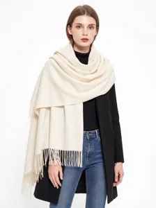 Écharpe châle à franges unie imitation cachemire épaissie pour l'automne et l'hiver.
