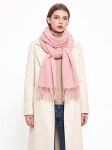 Écharpe d'hiver épaisse en faux cachemire rose avec franges pour femmes, douce et chaude.