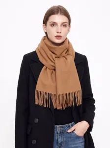 Écharpe unie épaisse en fausse cachemire avec franges, châle d'hiver chaud pour femmes.