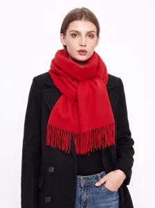 Écharpe châle rouge épaisse effet cachemire à franges pour femme mode hiver chaude