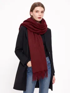 Écharpe longue unie épaisse en imitation cachemire avec franges pour femme automne hiver