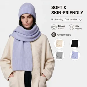 Ensemble Bonnet Et Écharpe En Tricot De Laine Couleur Unie Unisexe Hiver Chaud Beanie À Côtes Et Écharpe Longue Accessoires