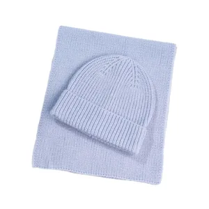 Ensemble écharpe et bonnet en tricot de laine unie pour couple mode hiver accessoires chauds