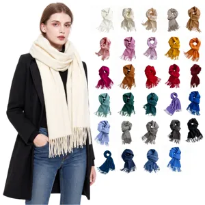 Automne hiver epais toucher cachemire uni grand echarpe chaud foulard pour femme