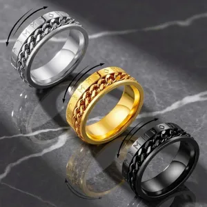 Anello a Catena Rotante in Acciaio Inossidabile Runa Vichinga per Uomo Anello da Dito Geometrico Vintage Punk Gioielli Spinner Accessorio Quotidiano Festa