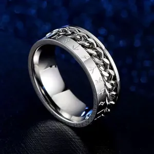 Anello Catena Girevole Vichingo in Acciaio Inossidabile Uomo Vintage Punk Gioiello