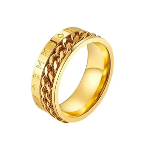 Anello spinner in acciaio inossidabile per uomo, catena rotante motivo vichingo colore oro.
