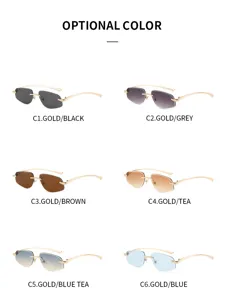 Luxe metalen rimless zonnebril met panterdecoratie en zes verschillende kleuren.