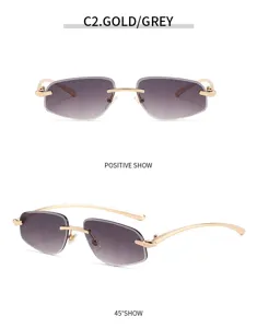 Vintage luxe randschaduw zonnebril met gradient voor dames, gouden metalen montuur.