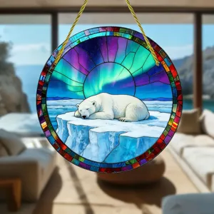 Buntglas Eisbär Sonnenfänger Hängeornament für schöne Innendekoration und Außendekor.
