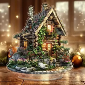 Cross-border 2D acrylic rustic cabin desktop ornament warm holiday home room decoration tabletop display