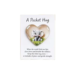 Cute elephant pocket hug acrylic token gift card with warm greeting message for loved ones