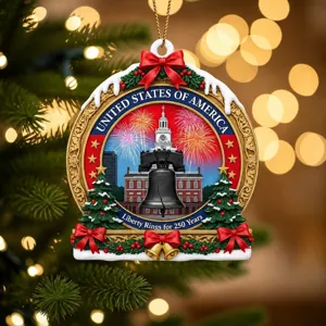 US 250th Anniversary Liberty Bell Christmas ornament holiday tree hanging decoration detail view