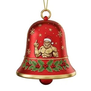 Funny Bigfoot Christmas bell ornament red hanging pendant for holiday tree decoration
