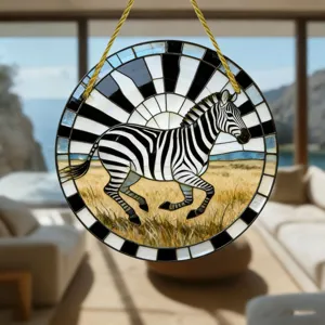 Runder Zebra Sonnenfänger aus Acryl mit Tiermotiv, detailreiche Hängedeko für Innen und Außen.