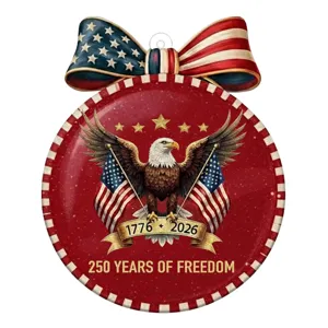 US 250th anniversary commemorative hanging sign, acrylic patriotic decoration with eagle and flag design.